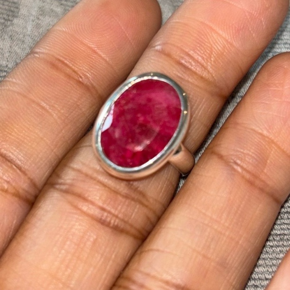 Red Ruby Oval ring, July birthstone silver ring, 925 silver rings Sizes 6, 7,‎ 8